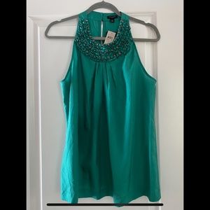 NWT Silk Jewel Green Embellished Tank - L